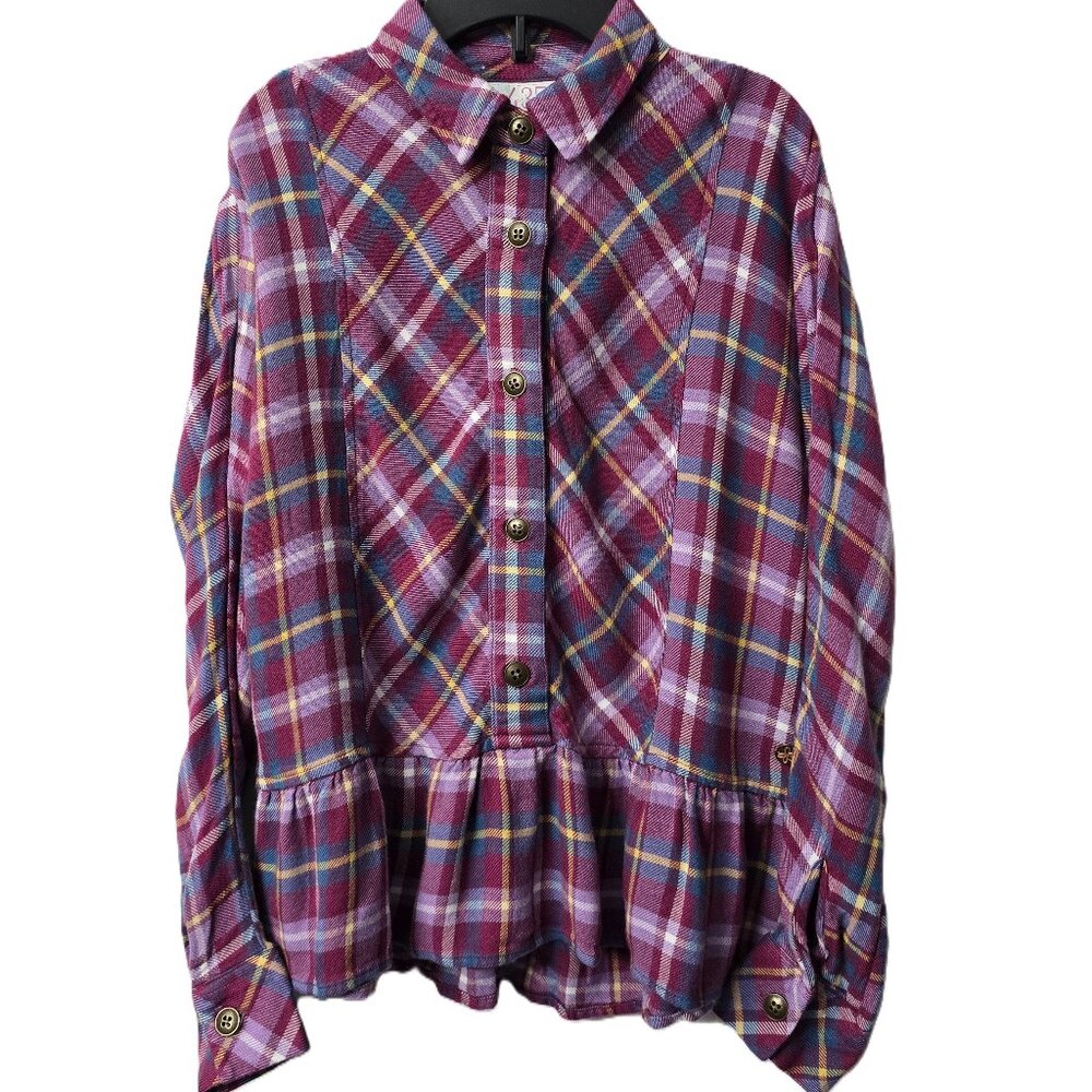 Matilda Jane Plaid Flannel Top 8 Shirt Ruffle Long Sleeve Purple Western Rodeo